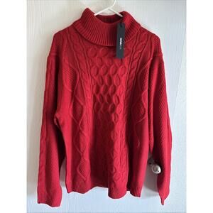 Nova Men - Red Miguel Cable Knit Turtleneck Sweater - Size Large